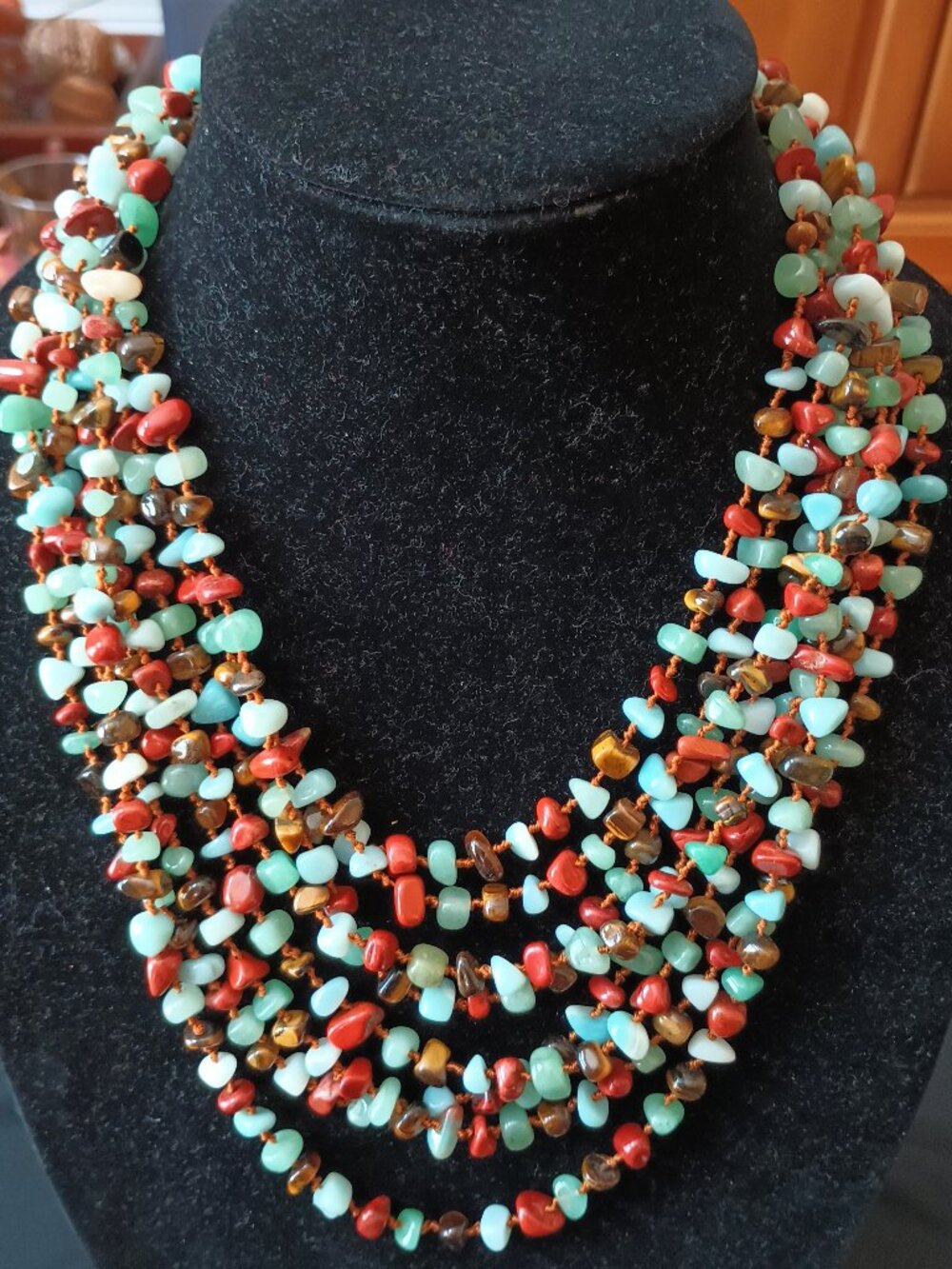 BOHO Aqua, Brown and Rust 8 strand necklace
